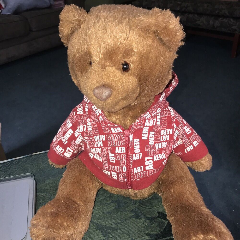 Aeropostale Aero A87 Bear with Red Hooded Jacket Plush Stuffed Animal 15"‎
